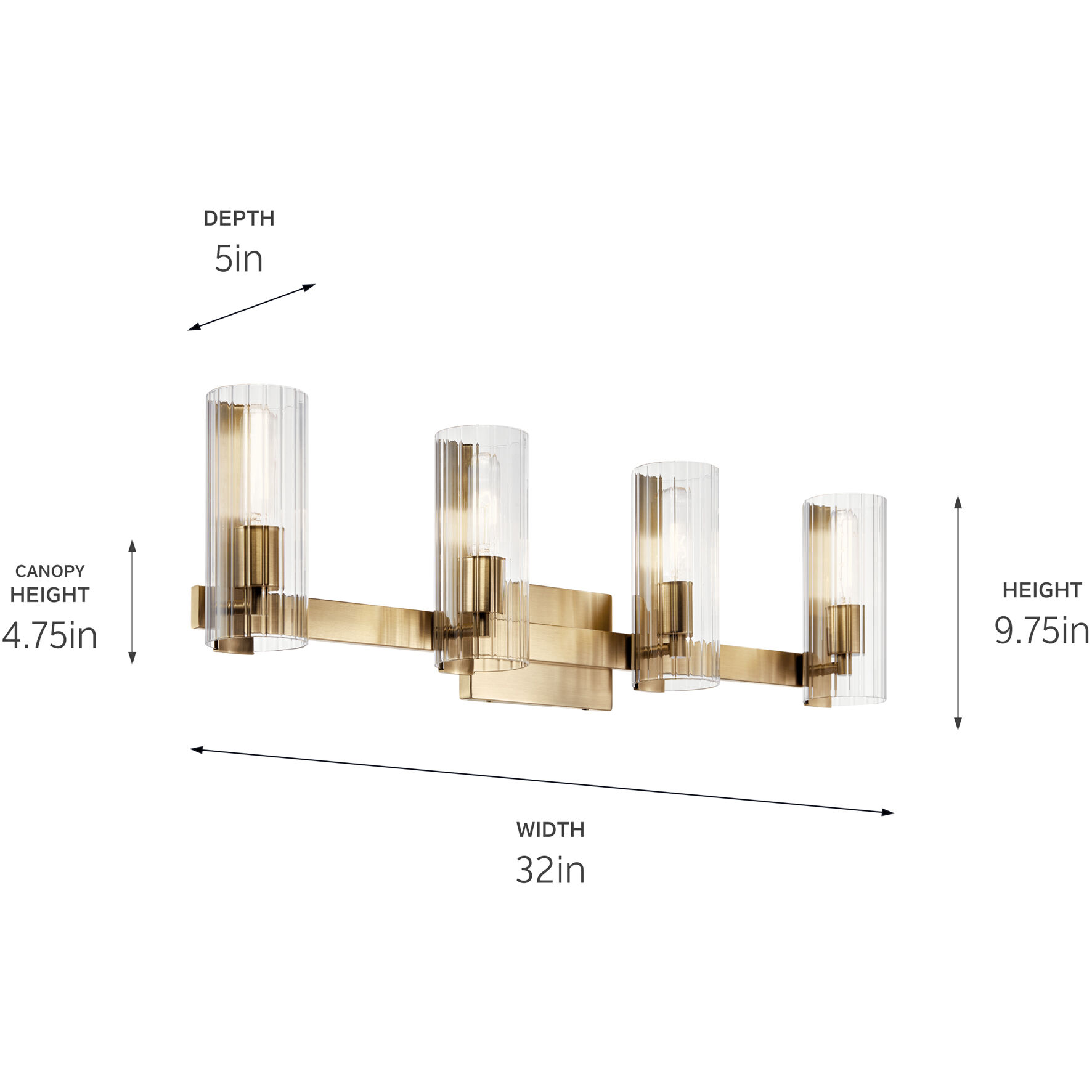 Jemsa 4 Light 32 inch Champagne Bronze Bath Bracket Wall Light, 4 Arm