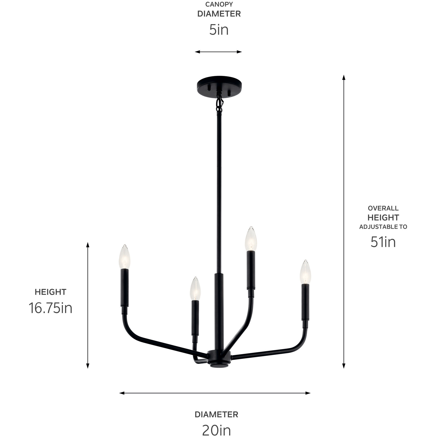 Madden 4 Light Black Chandelier/Semi Flush Ceiling Light