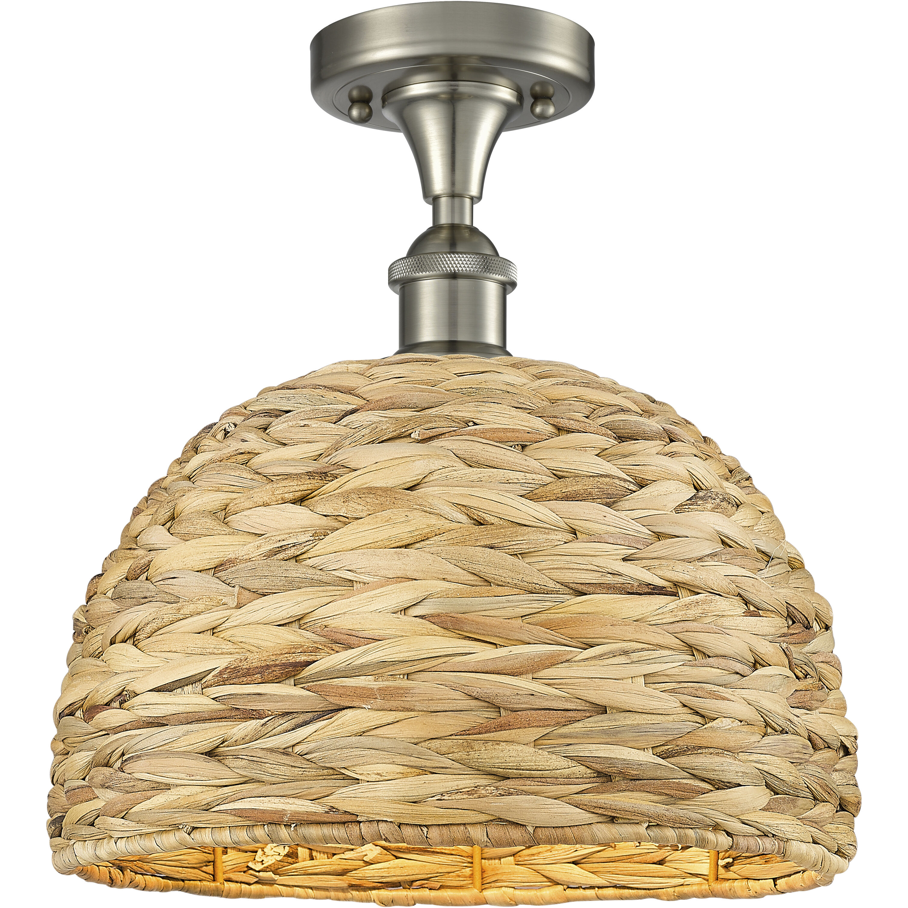 Woven Rattan 1 Light 12.00 inch Semi-Flush Mount