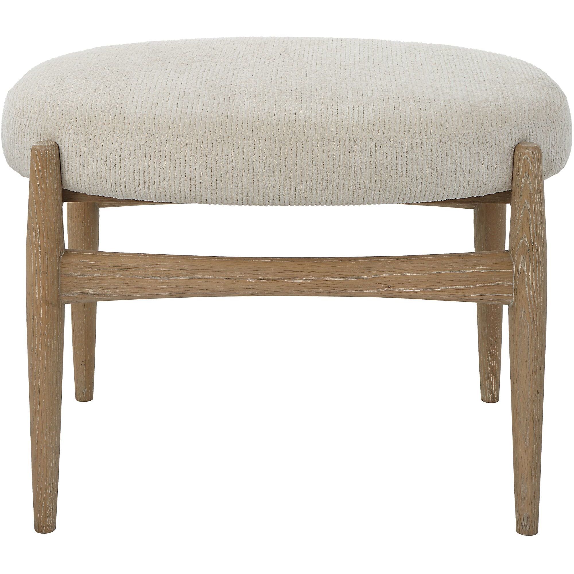 Acrobat Off White Glazed Natural Oak and Off-White Fabric Bench