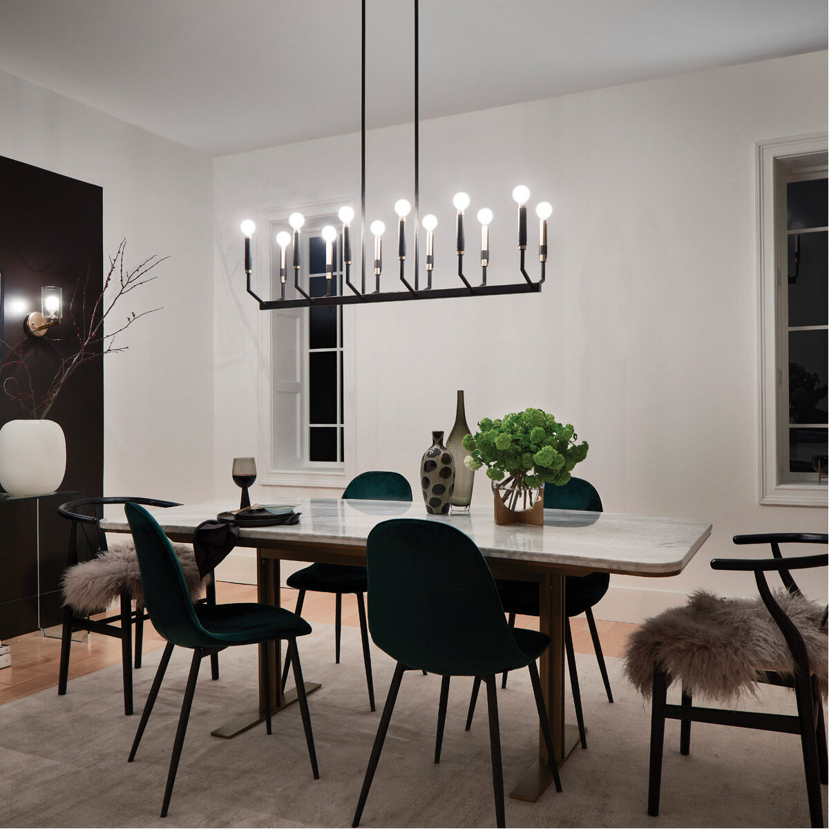 Armand 12 Light 9.5 inch Black Chandelier Linear Ceiling Light