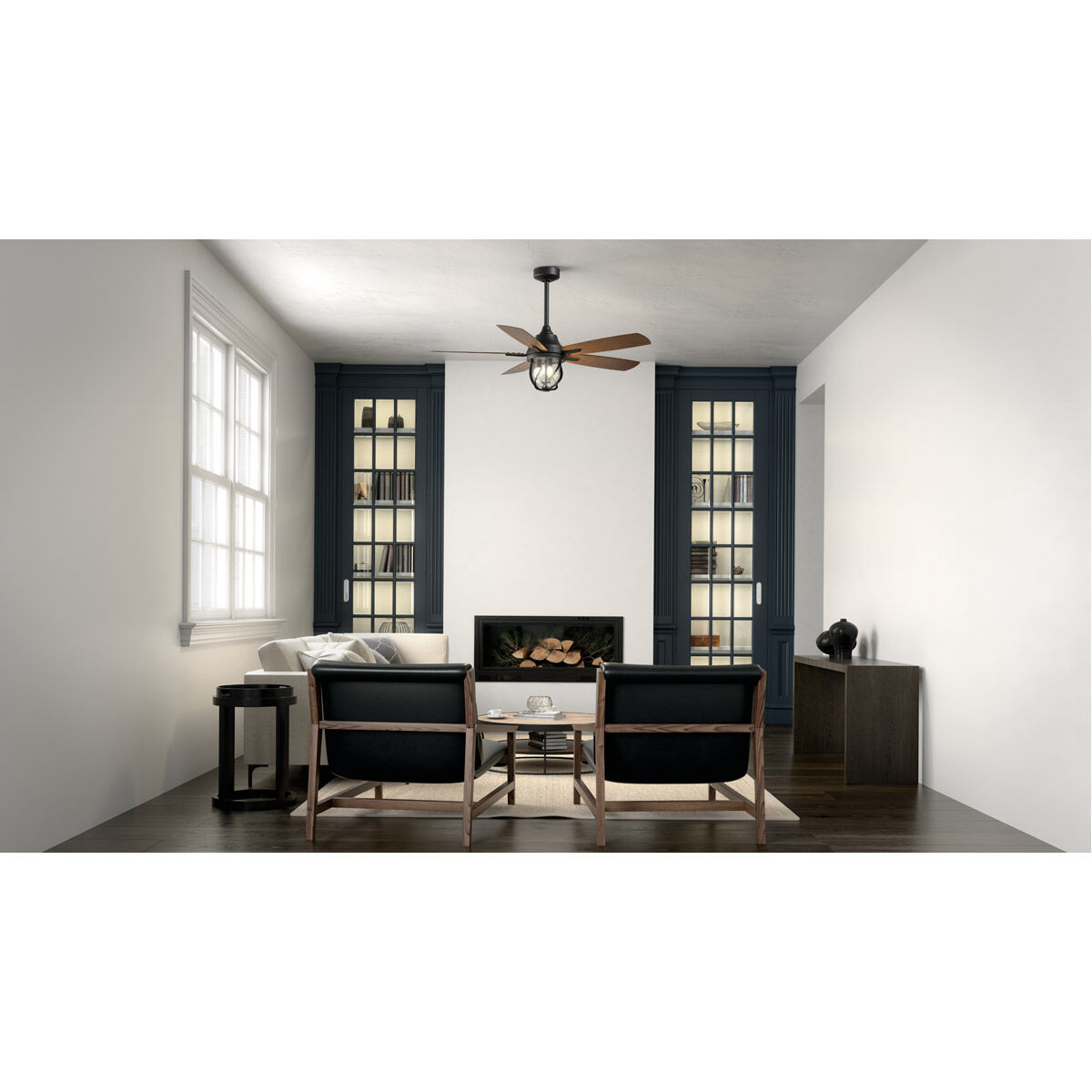 Lydra 52 inch Distressed Black with Walnut Blades Ceiling Fan