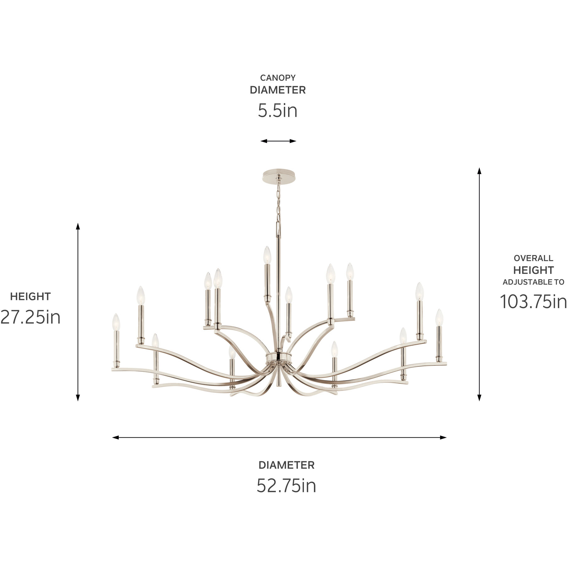 Malene 14 Light Polished Nickel Chandelier Ceiling Light, 2 Tier Large