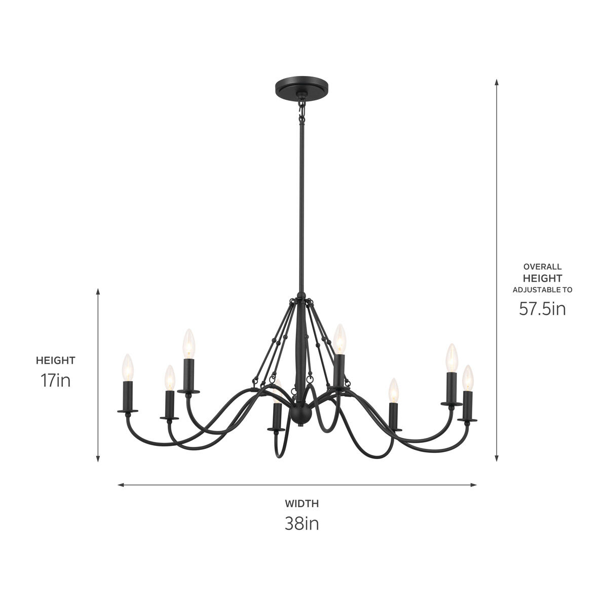 Homestead Freesia 8 Light 38 inch Textured Black Chandelier Ceiling Light, Freesia
