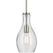 Everly 1 Light Brushed Nickel Pendant Ceiling Light in Clear Seeded