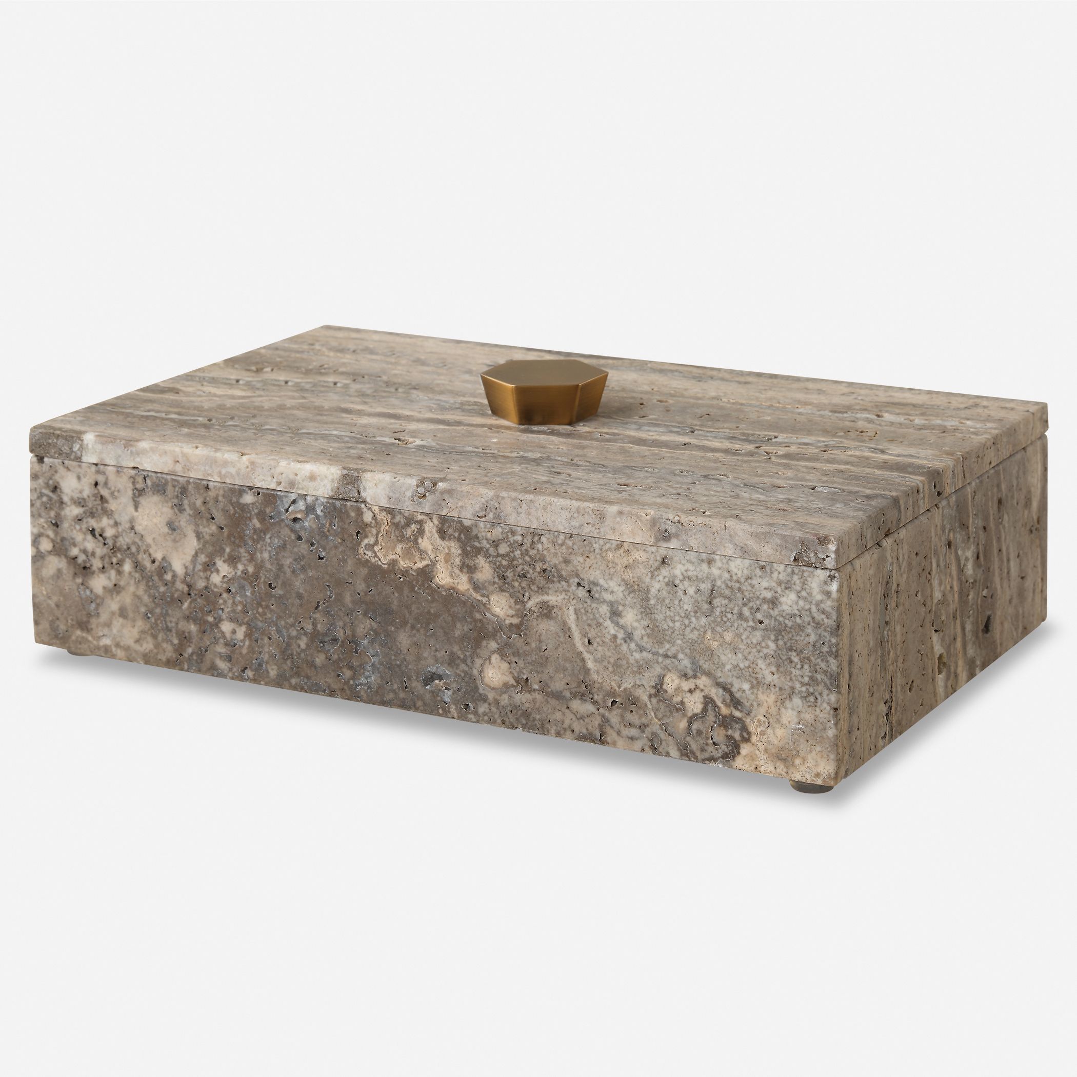 Griseus 9.5 inch Travertine and Bronze Box