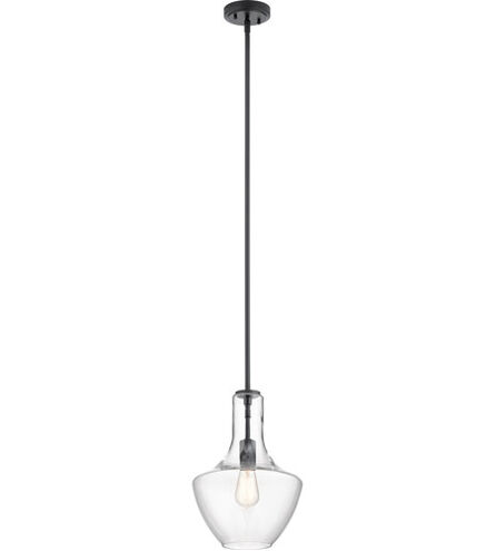 Everly 1 Light 11 inch Black Pendant Ceiling Light in Clear
