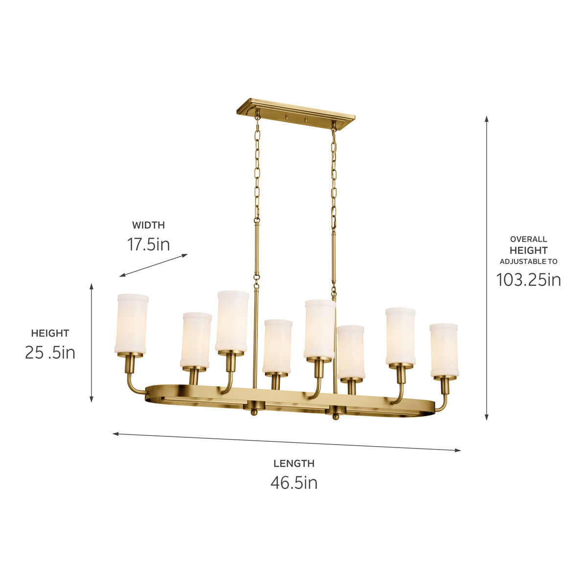 Homestead Vetivene 8 Light 17.5 inch Natural Brass Chandelier Linear Ceiling Light
