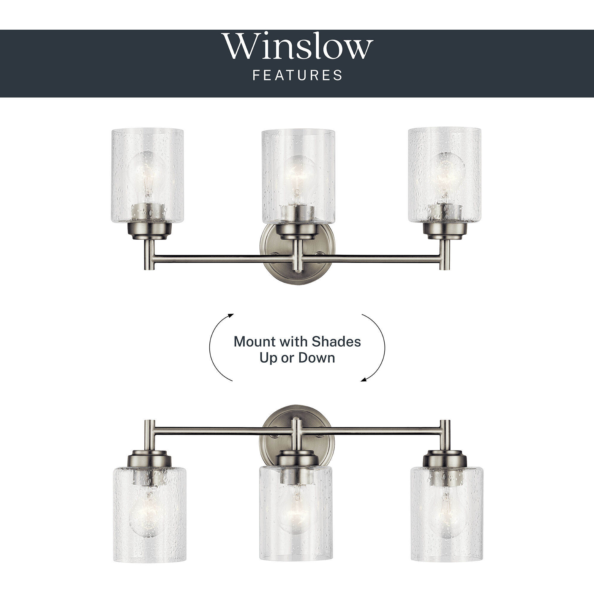 Winslow 3 Light 22 inch Brushed Nickel Wall Mt Bath 3 Arm Wall Light