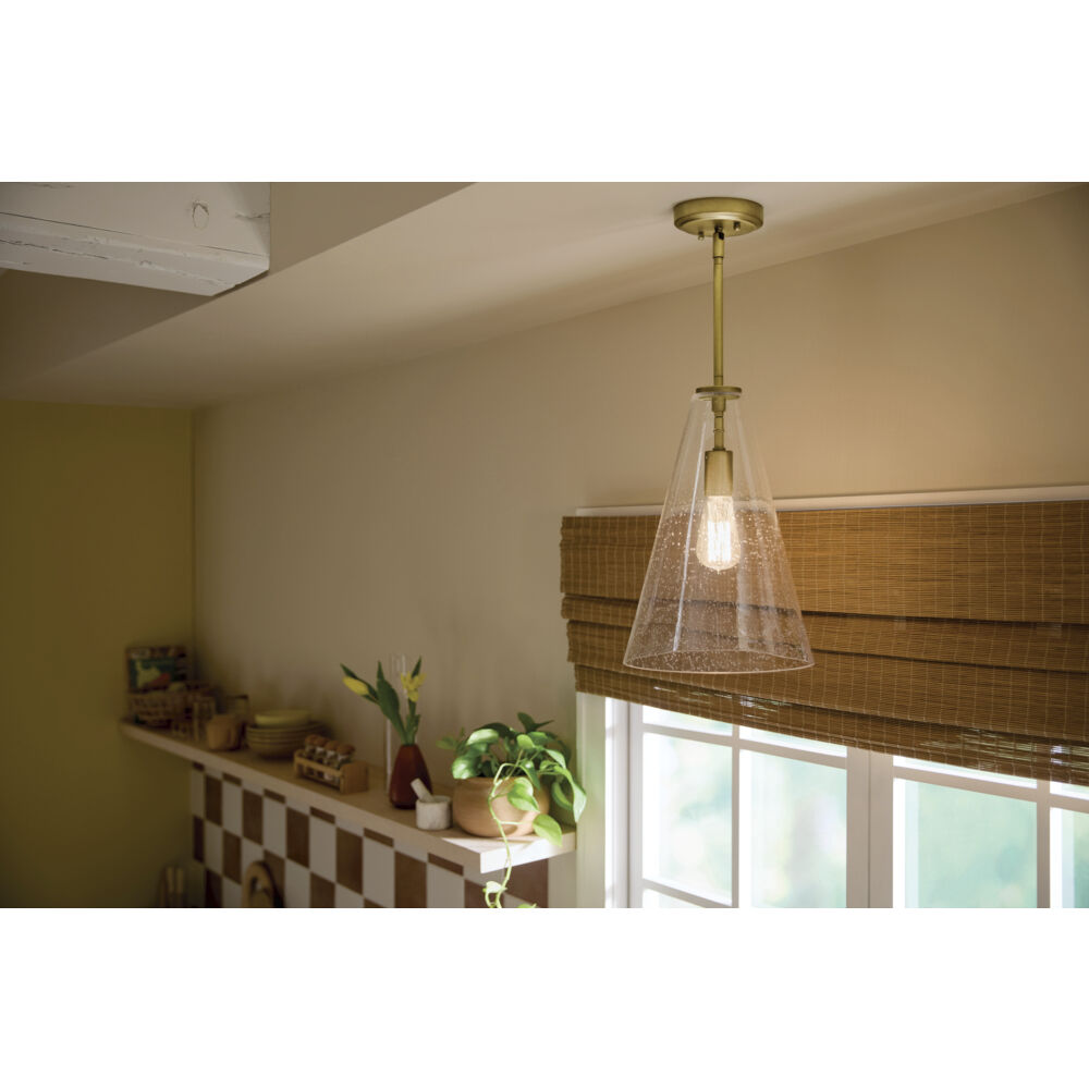 Everly 1 Light Natural Brass Pendant Ceiling Light in Clear Seeded