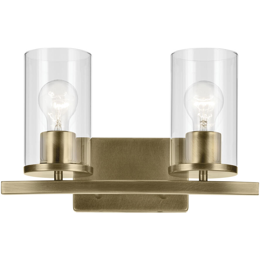 Crosby 2 Light 15.25 inch Natural Brass Bath Light Wall Light