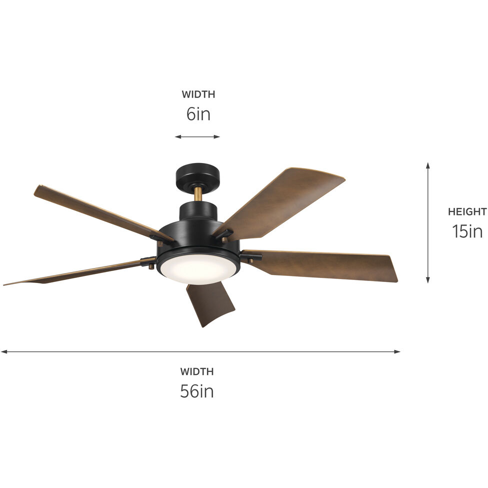 Guardian 54 inch Satin Black with Natural Brass Blades Ceiling Fan