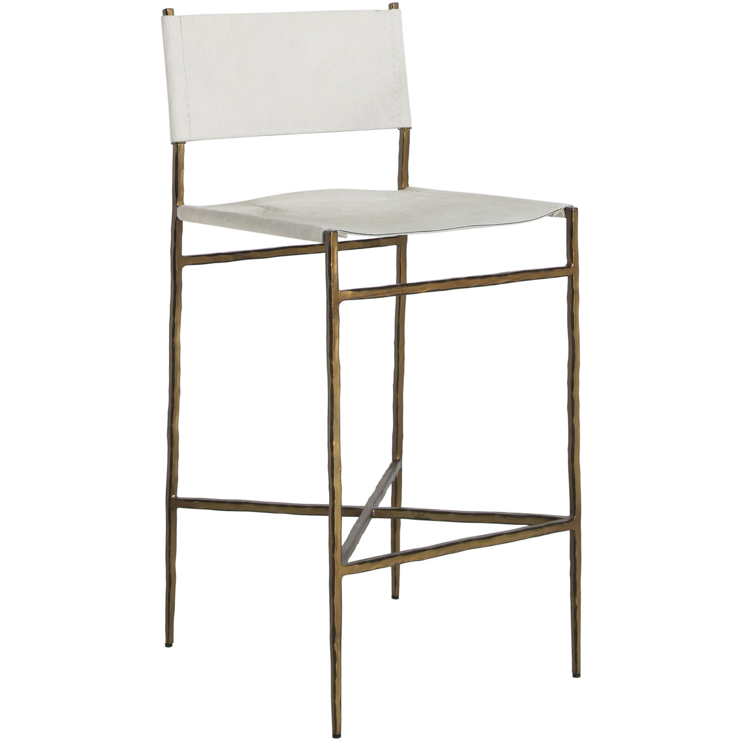 Landon 43 inch Antique Aged Brass / Natural Ivory Hide Bar Counter Stool