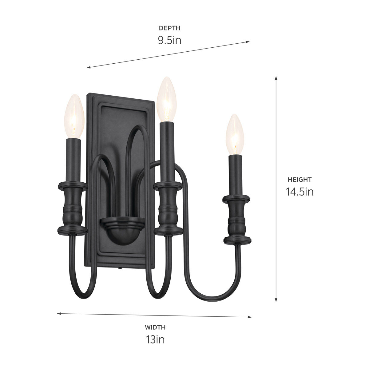 Homestead Karthe 3 Light 10 inch Black Wall Sconce Wall Light, Karthe