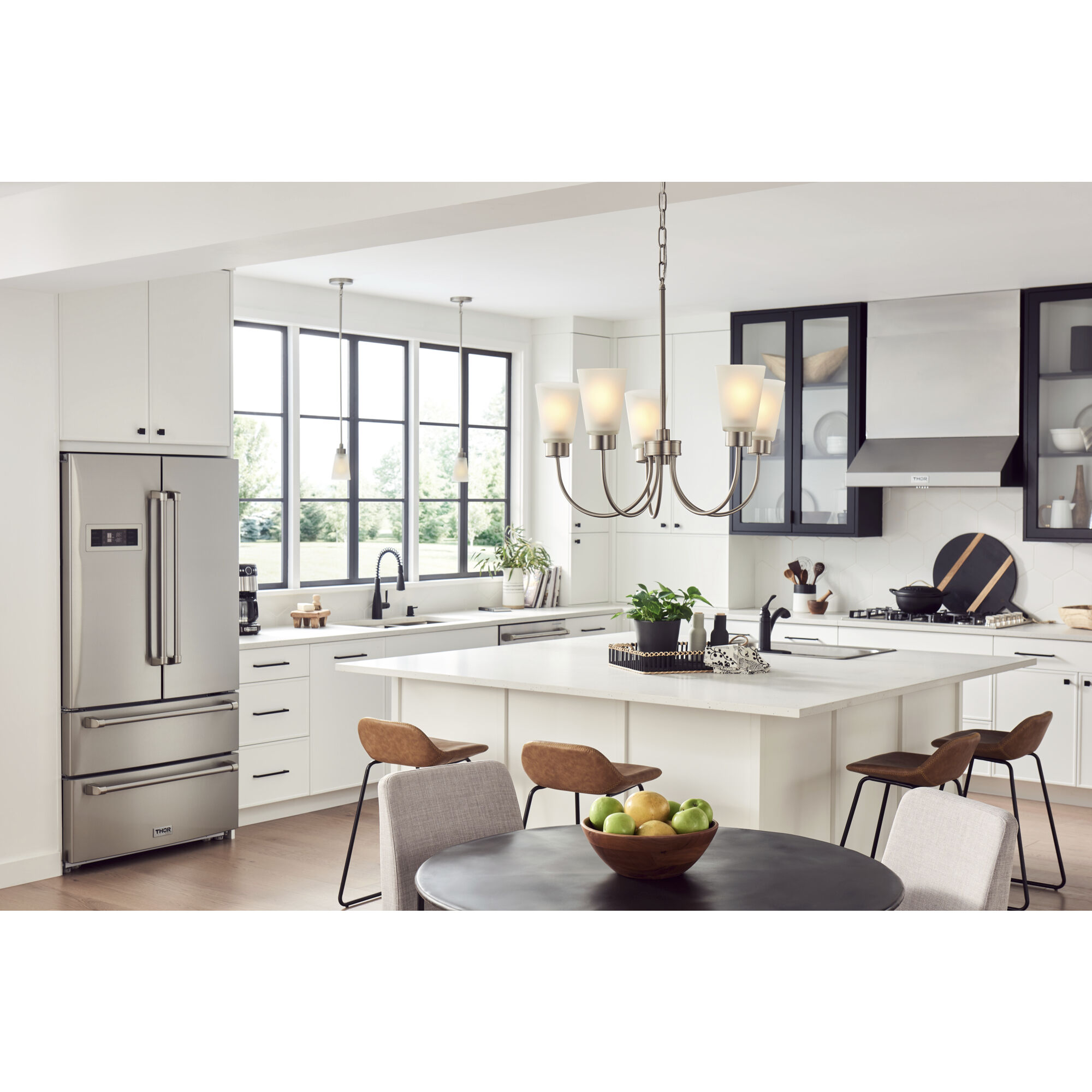 Erma 5 Light Brushed Nickel Chandelier Ceiling Light, Medium, 1 Tier