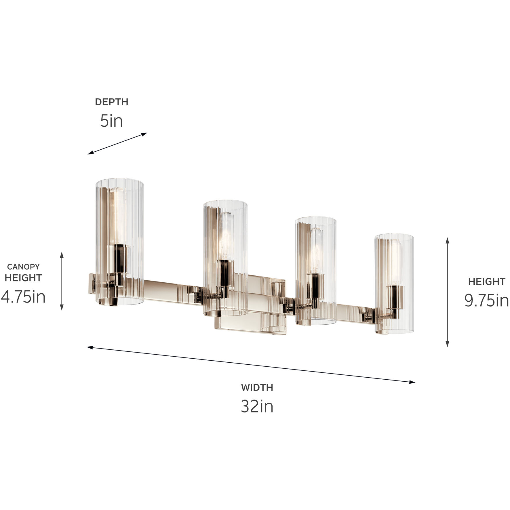 Jemsa 4 Light 32 inch Polished Nickel Bath Bracket Wall Light, 4 Arm