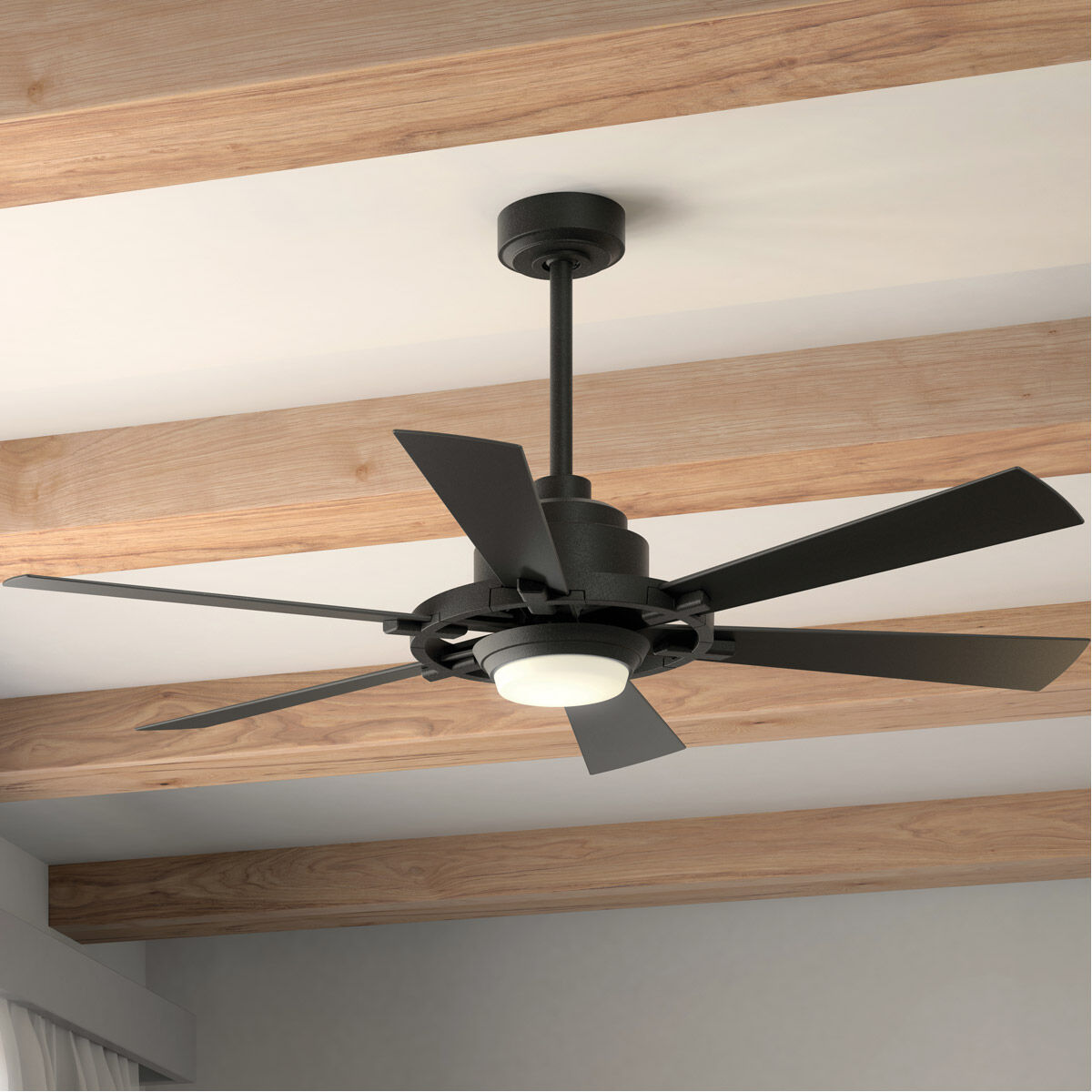 Gentry Lite 52 inch Distressed Black with Walnut Blades Ceiling Fan in Walnut/Satin Black