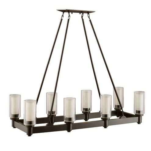 Circolo 8 Light 14 inch Olde Bronze Chandelier Linear (Double) Ceiling Light in Clear Outer Cylinder With Umber Etched Inner, Double
