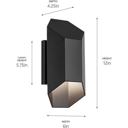 Estella LED 12 inch Black Outdoor Wall Sconce, Small