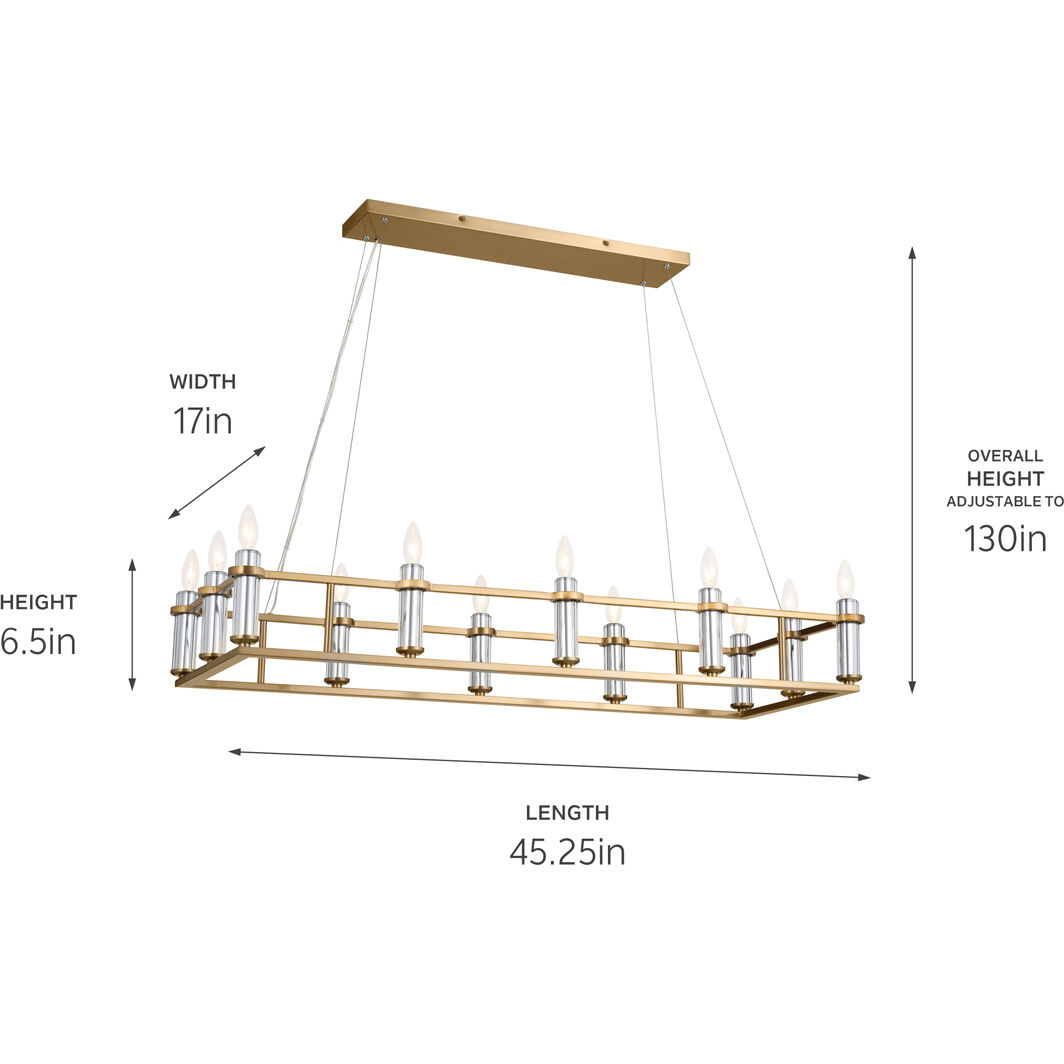 Rosalind 12 Light 17 inch Brushed Natural Brass Chandelier Linear Ceiling Light
