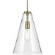 Everly 1 Light Natural Brass Pendant Ceiling Light in Clear