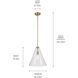 Everly 1 Light Natural Brass Pendant Ceiling Light in Clear Seeded
