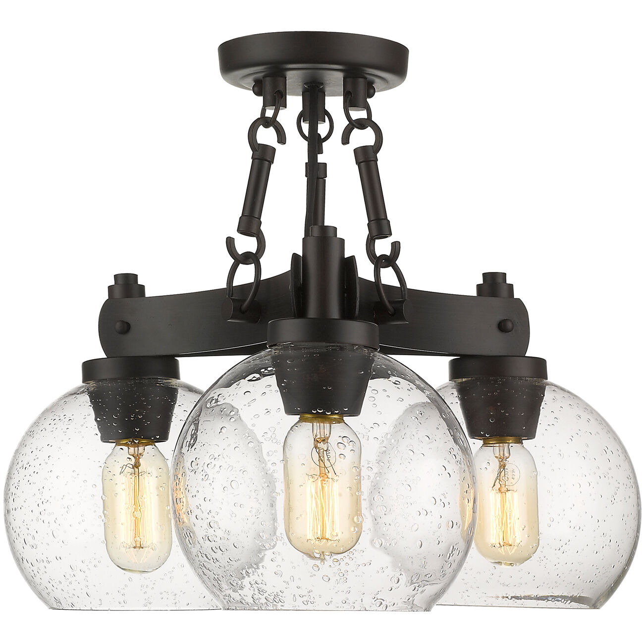 Galveston 3 Light 18 inch Rubbed Bronze Semi-Flush Mount Ceiling Light, Convertible