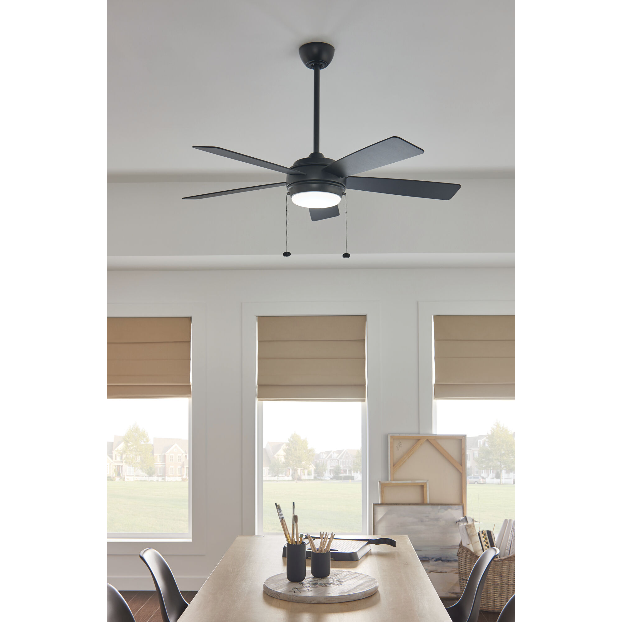 Starkk 52 inch Satin Black with Silver Blades Ceiling Fan