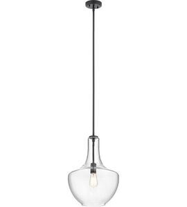 Everly 1 Light 14 inch Black Pendant Ceiling Light in Clear