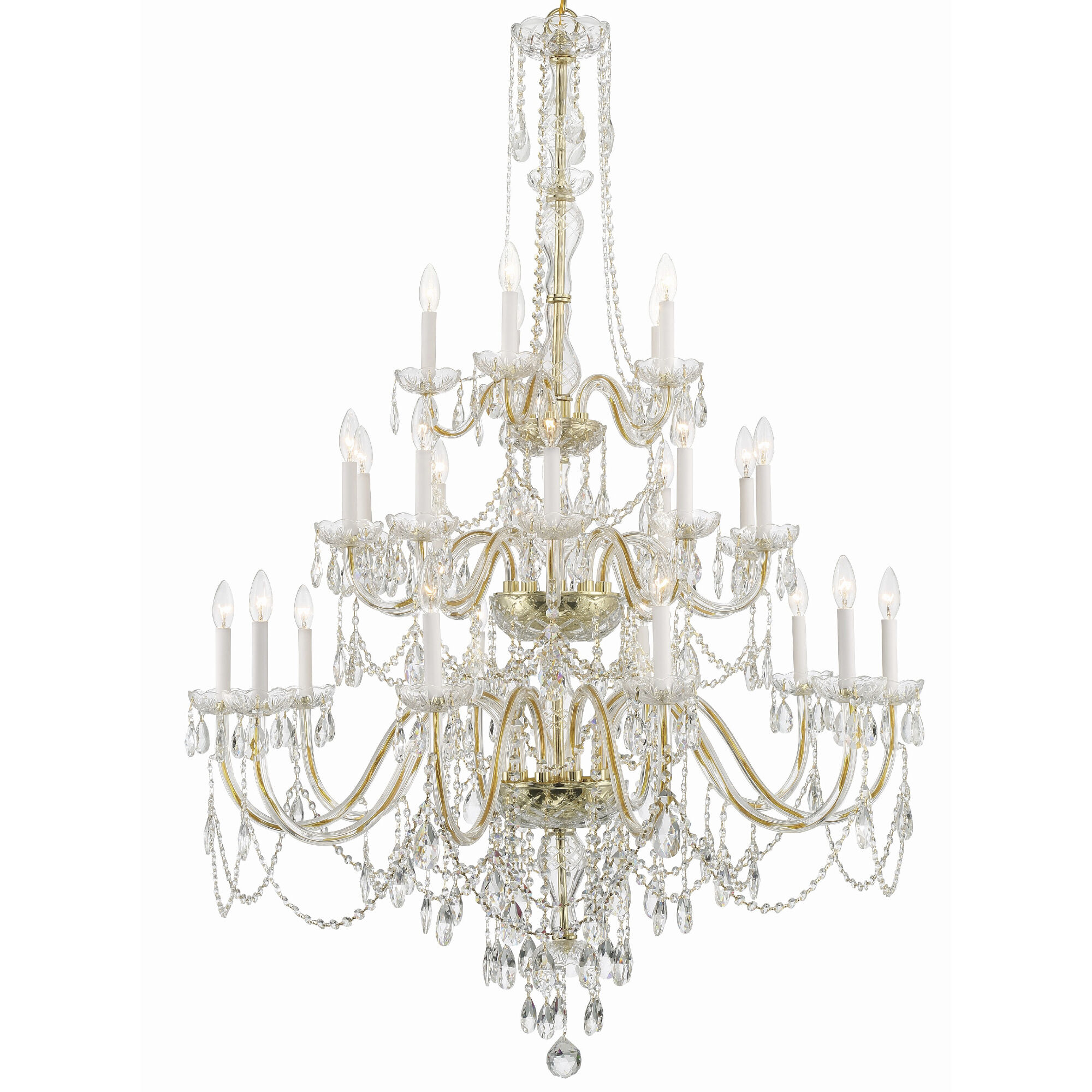 Traditional Crystal 25 Light 45 inch Polished Brass Chandelier Ceiling Light