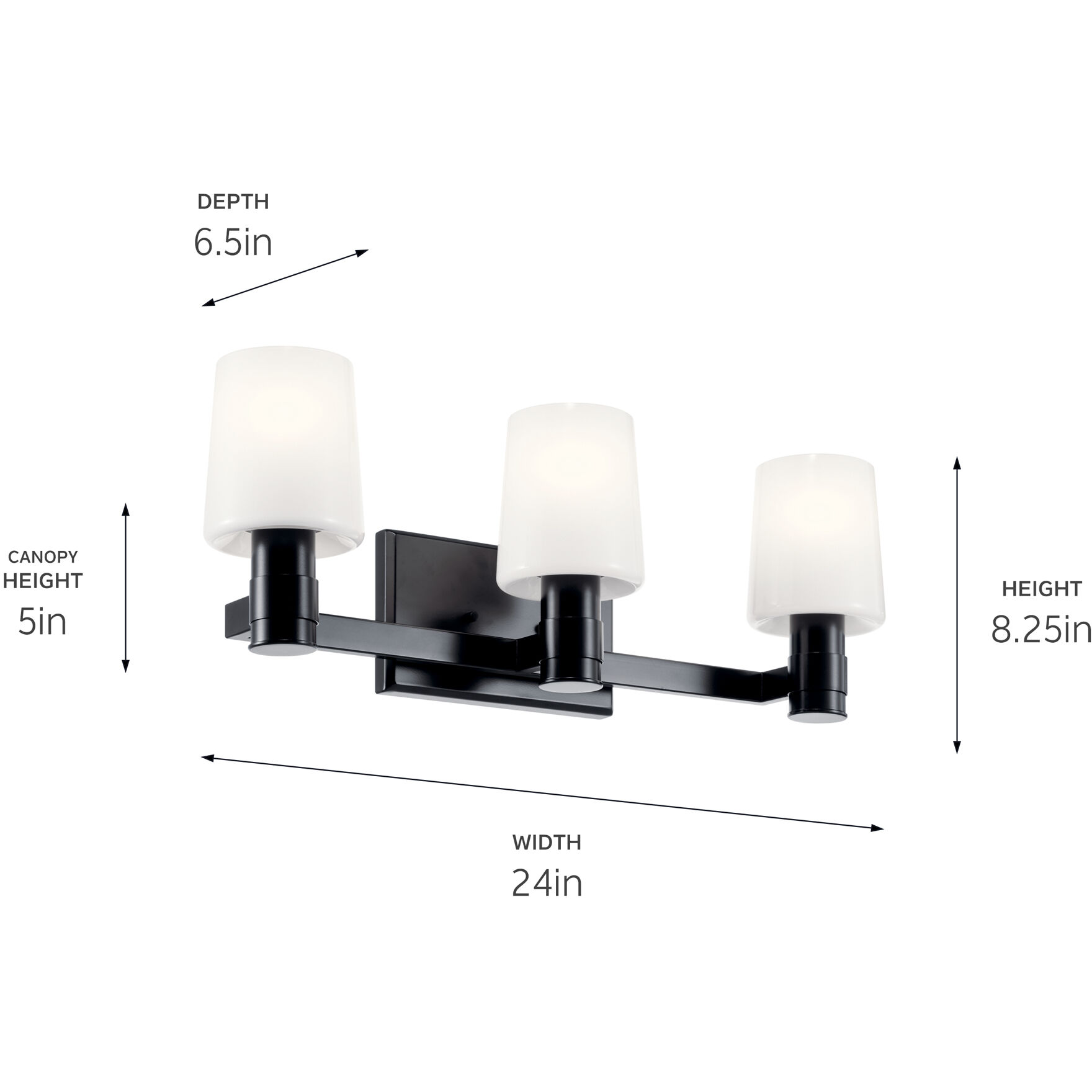 Adani 3 Light 24 inch Black Bath Bracket Wall Light, 3 Arm