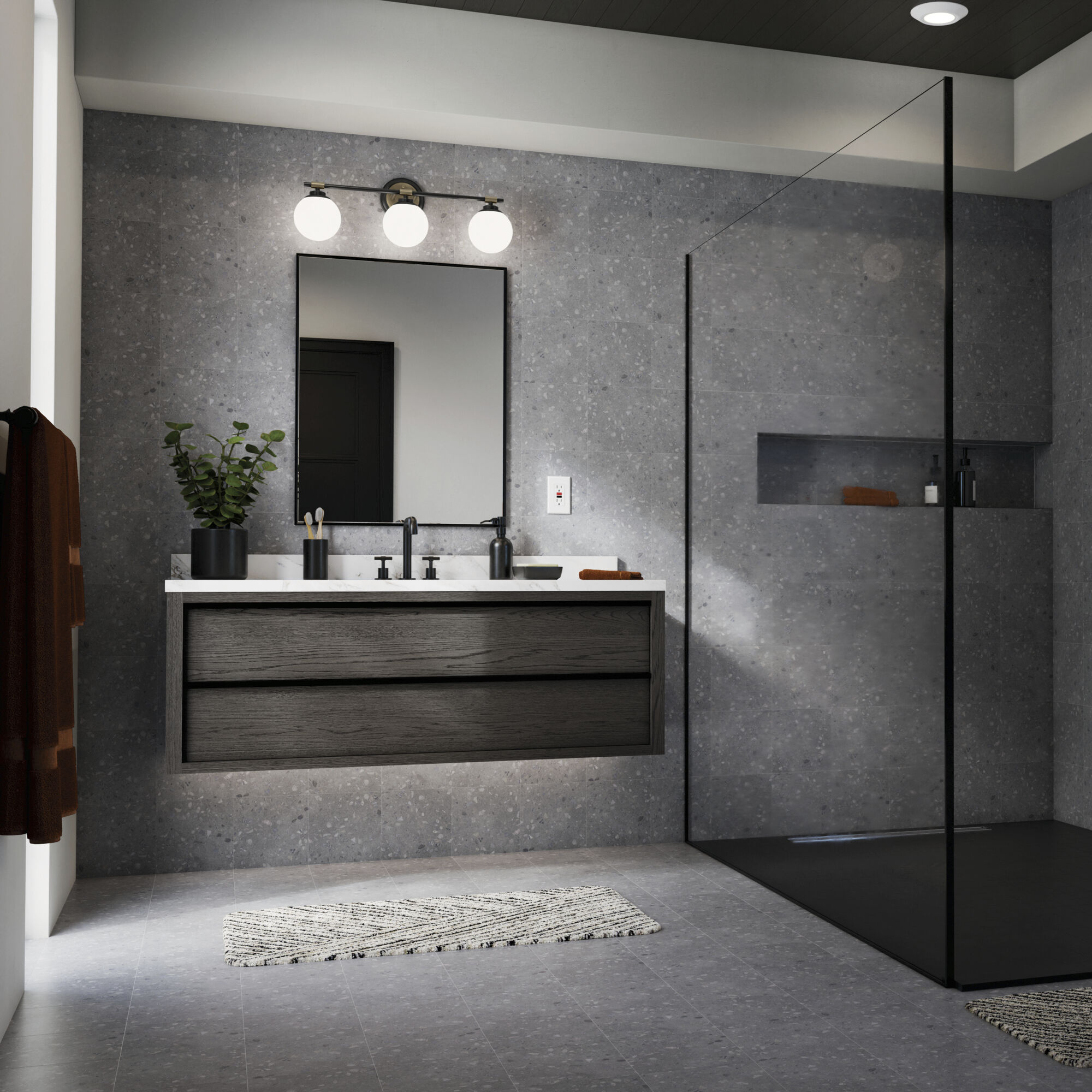 Benno 3 Light 24.5 inch Black and Champagne Bronze Bath Bracket Wall Light, 3 Arm