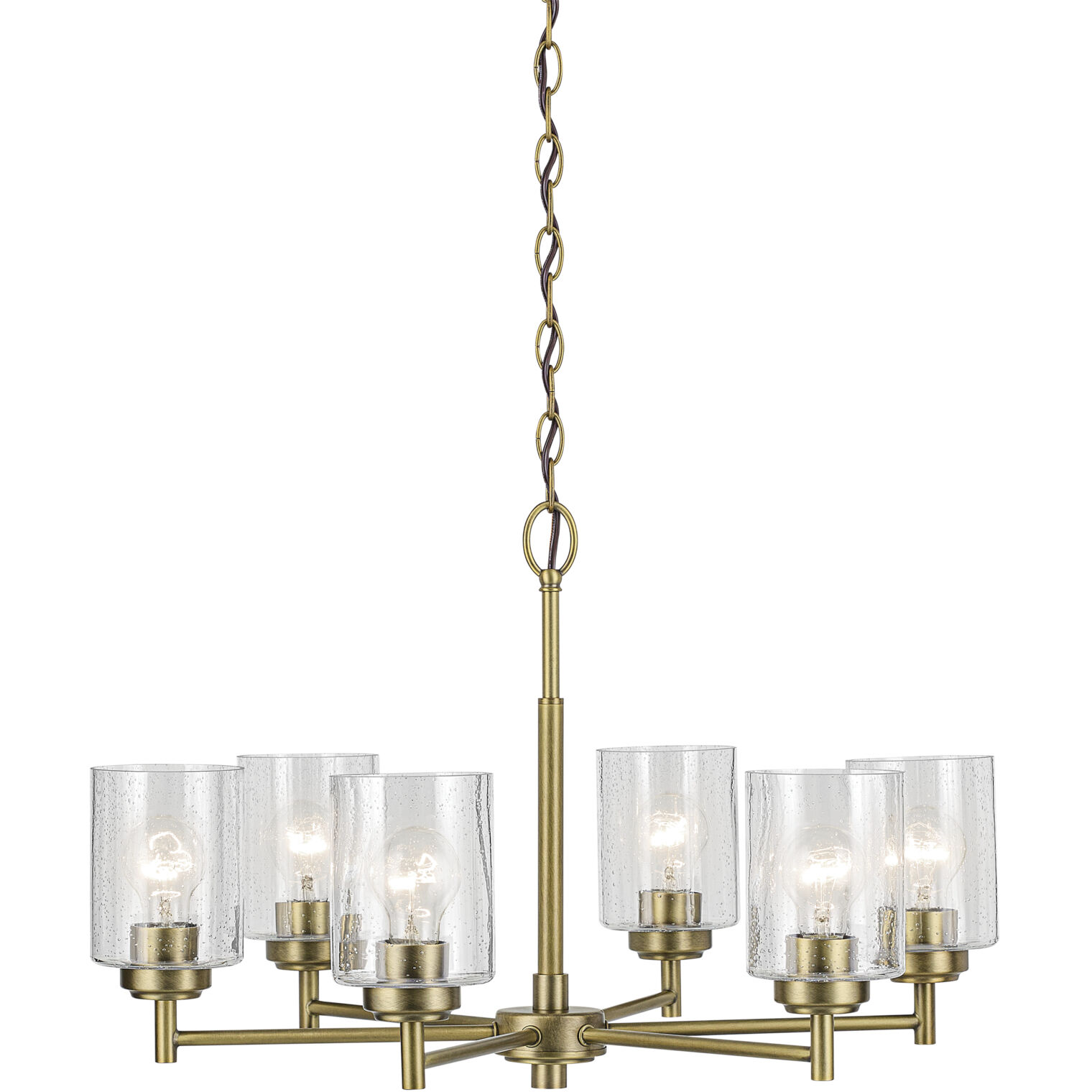 Winslow 6 Light Natural Brass Chandelier Ceiling Light, 1 Tier, Large