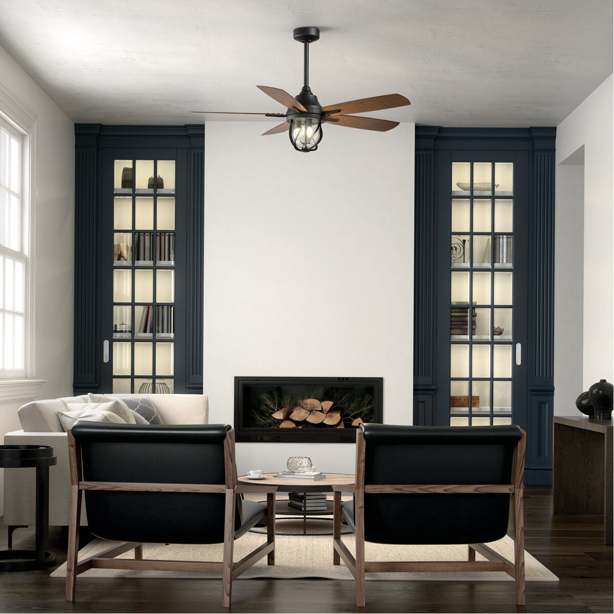 Lydra 52 inch Distressed Black with Walnut Blades Ceiling Fan