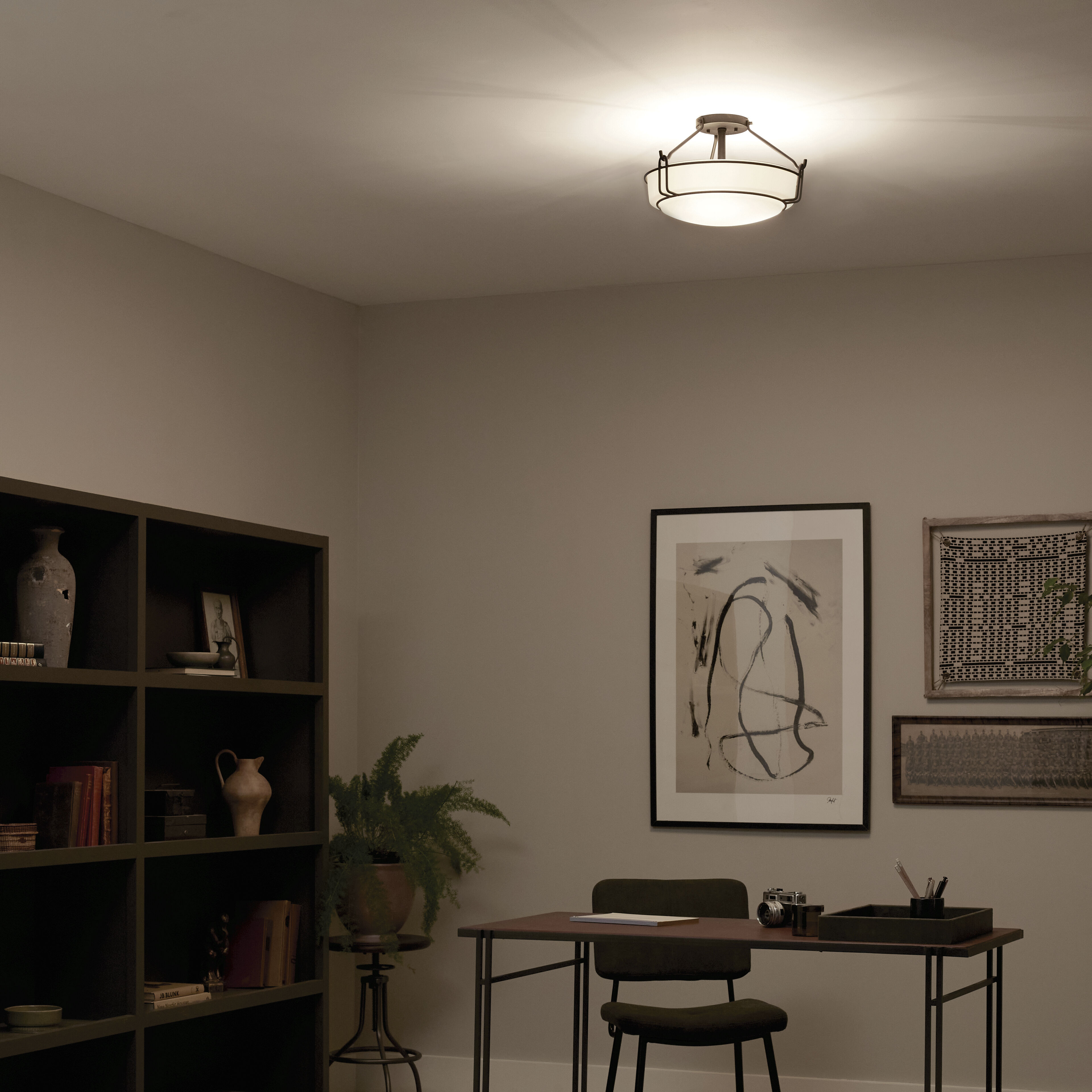 Alkire 3 Light 16.5 inch Black Semi Flush Mount Ceiling Light 