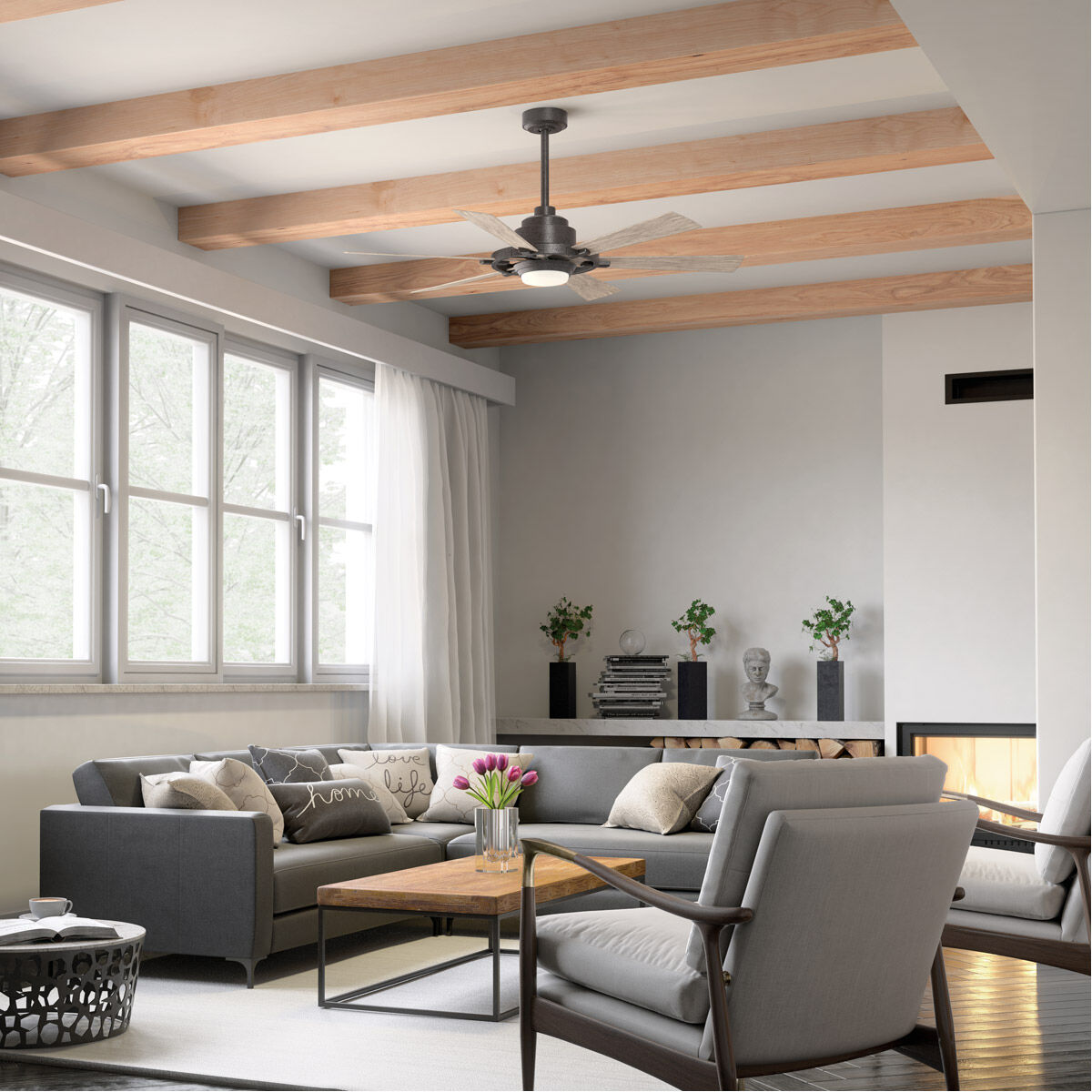 Gentry Lite 52 inch Anvil Iron with Dist Antiq Gray Blades Ceiling Fan in Distressed Antique Gray/Walnut