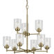 Winslow 9 Light Natural Brass Chandelier Ceiling Light, 2 Tier