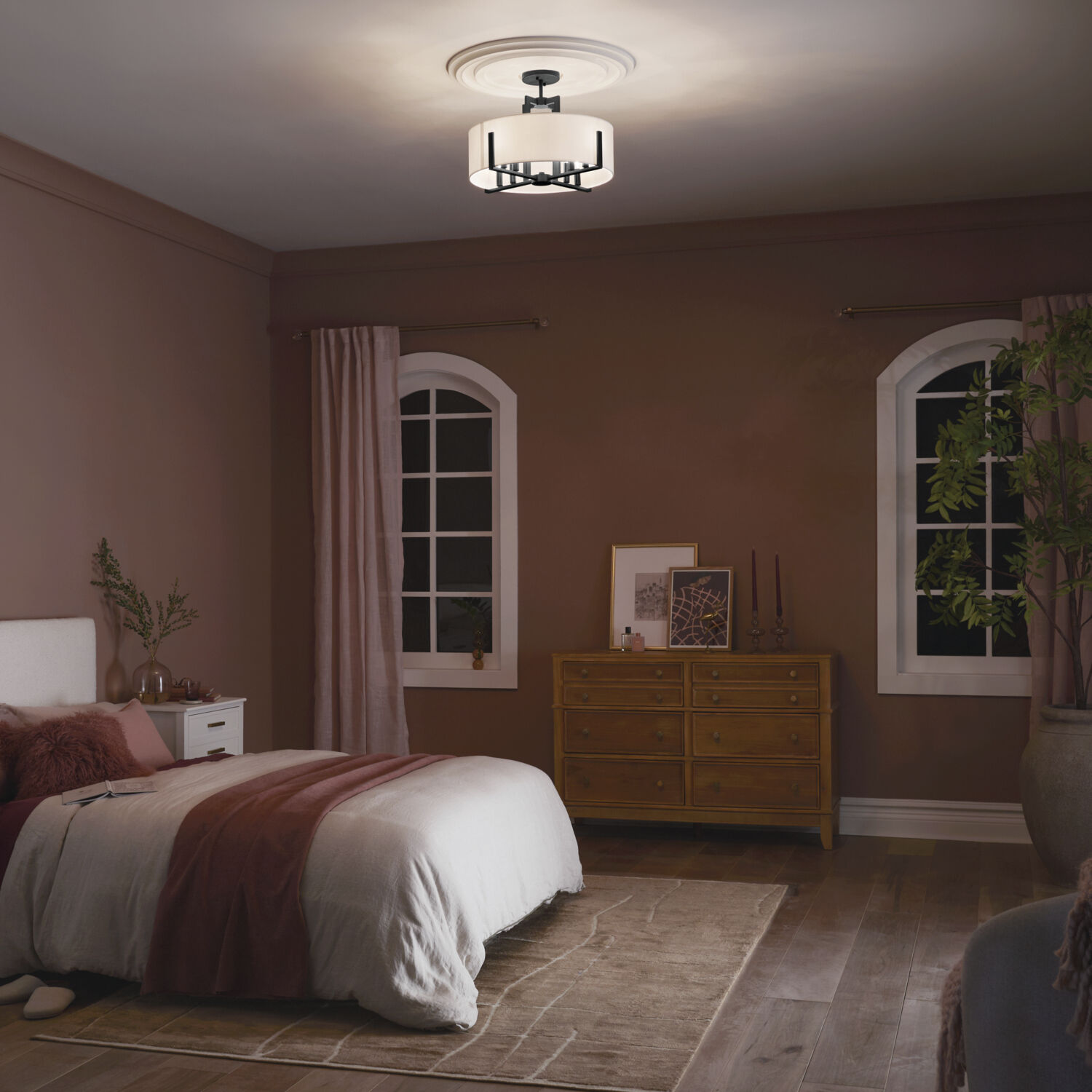 Malen LED 20 inch Black Semi Flush Mount Ceiling Light