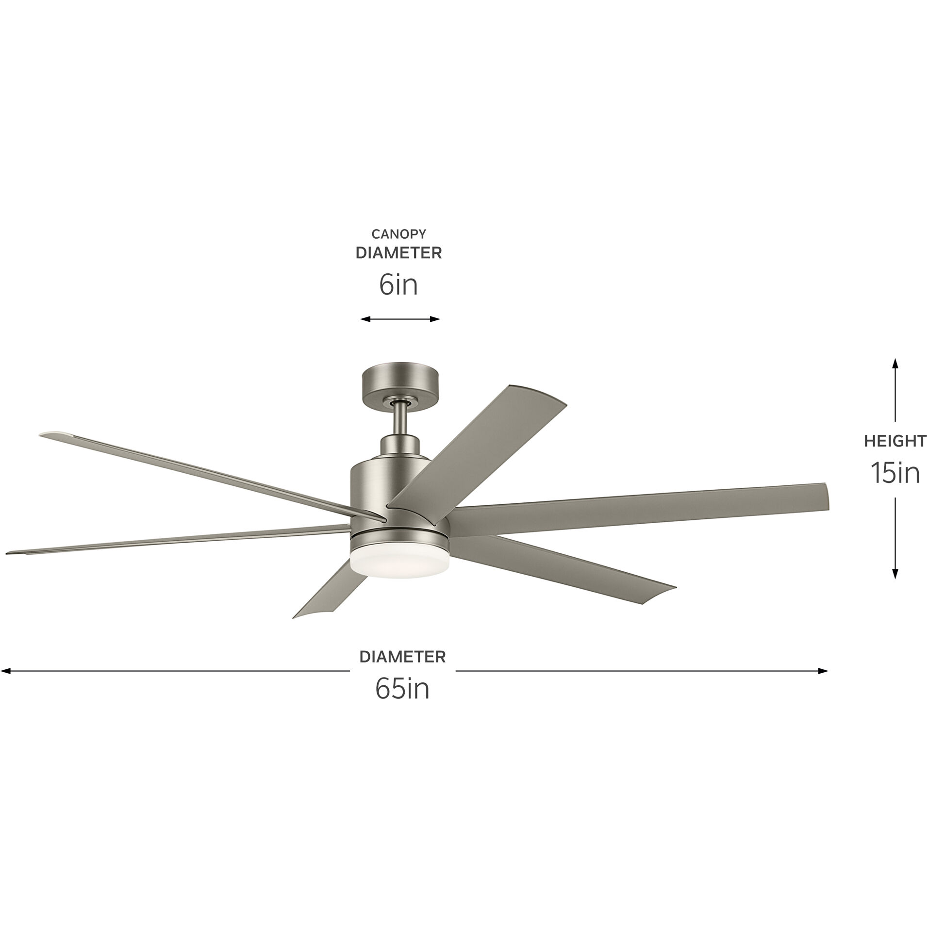 Loa 65 inch Painted Brushed Nickel with Silver Blades Ceiling Fan