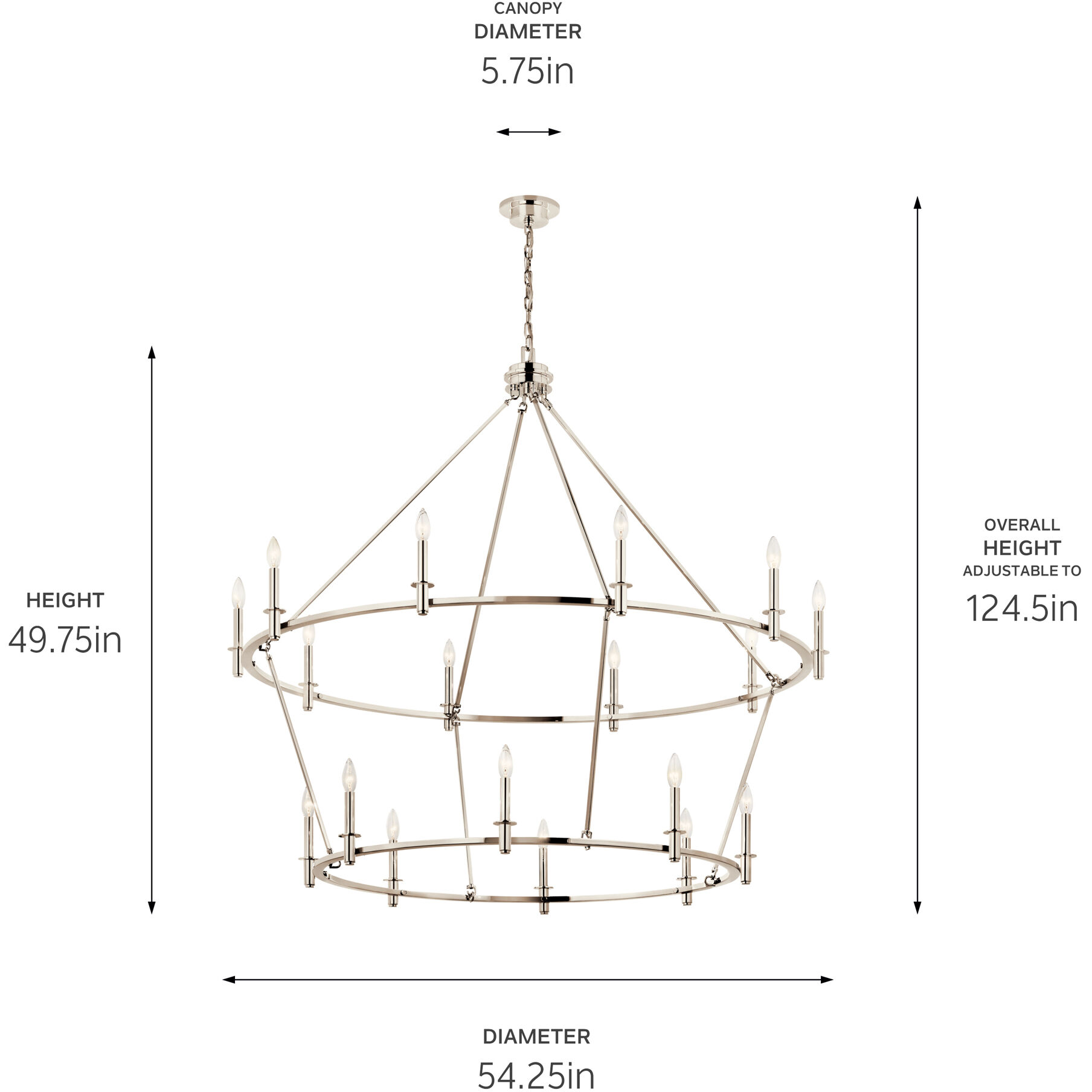 Carrick 18 Light Polished Nickel Chandelier Ceiling Light, 2 Tier Large