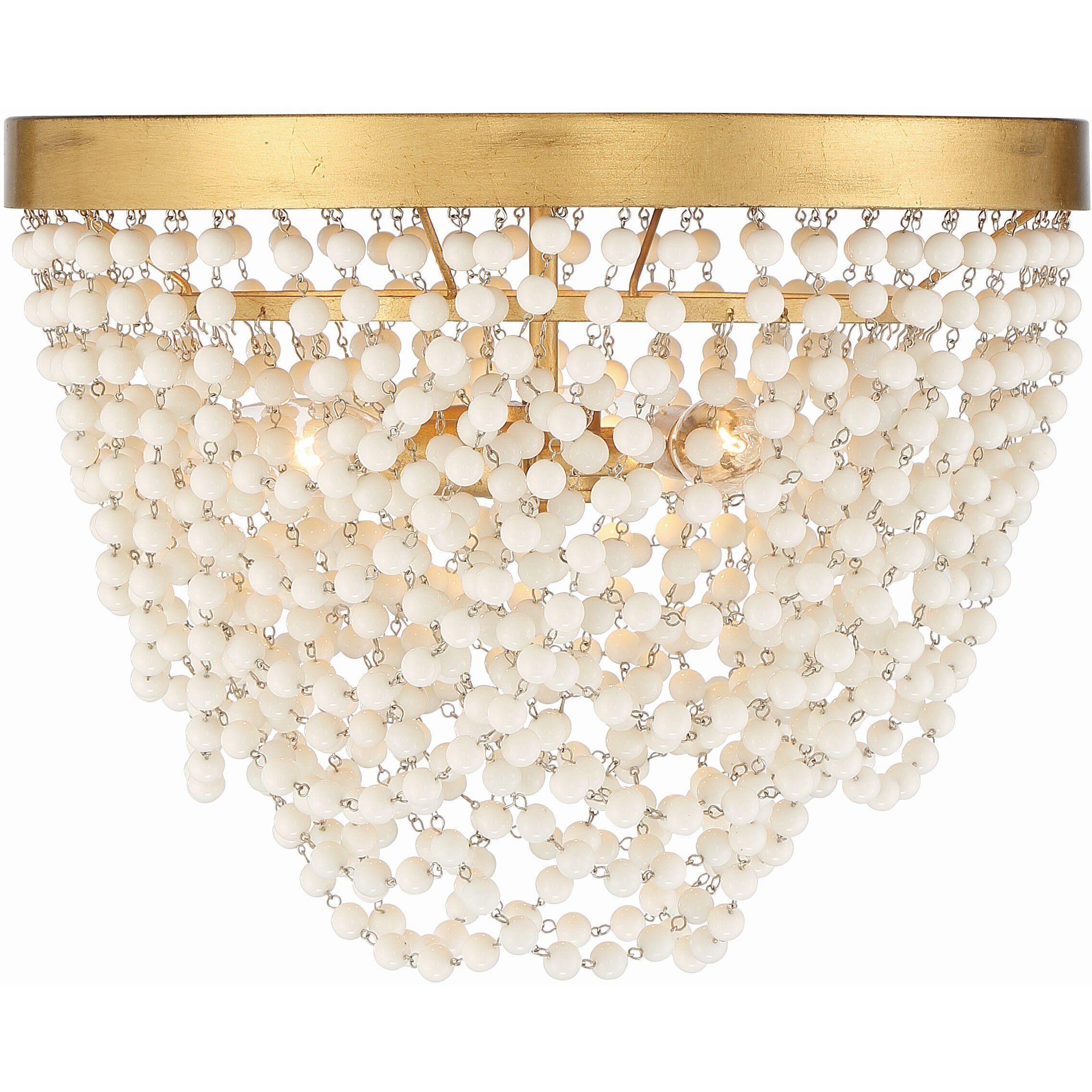 Fiona 3 Light 13.75 inch Antique Gold Flush Ceiling Light in White Glass Beads