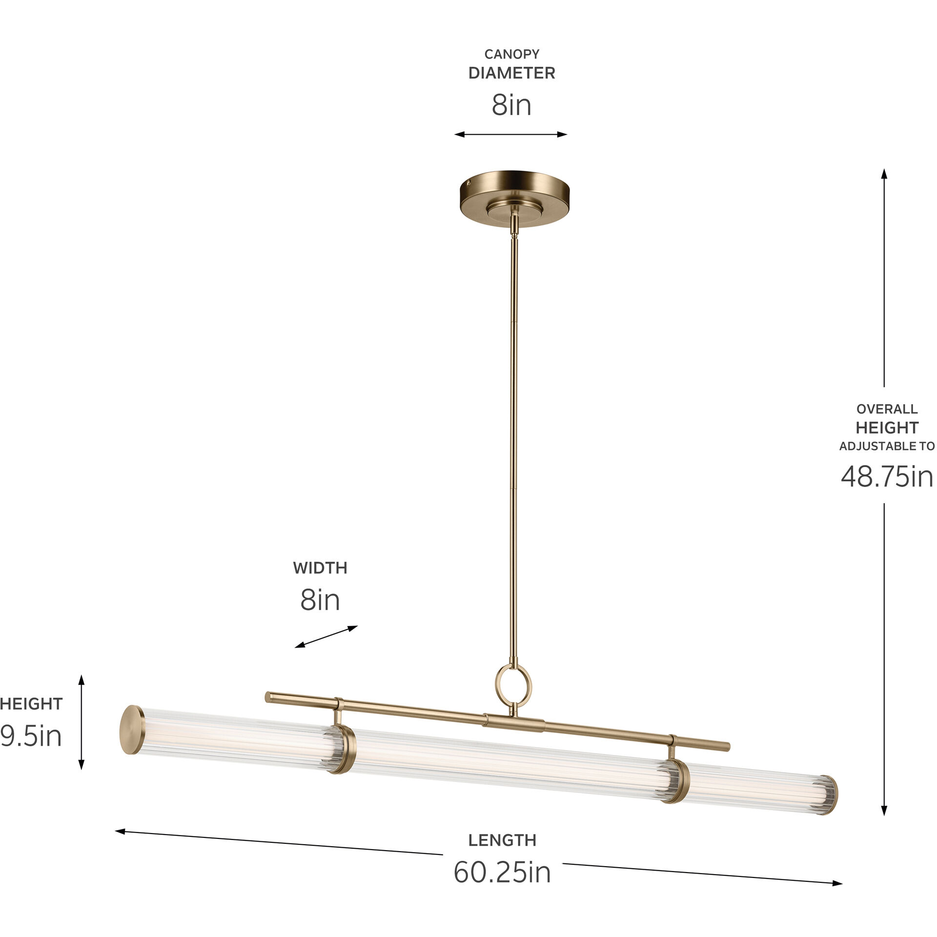 Riven LED 8 inch Champagne Bronze Chandelier Linear Ceiling Light
