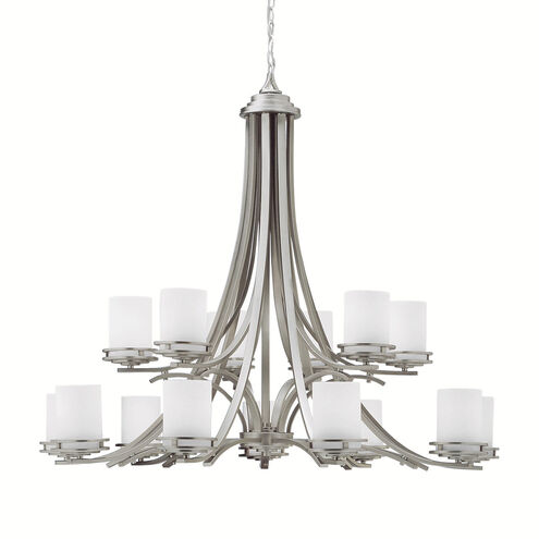 Hendrik 15 Light 42 inch Brushed Nickel Chandelier 2 Tier Large Ceiling Light in Satin Etched Cased Opal, 2 Tier