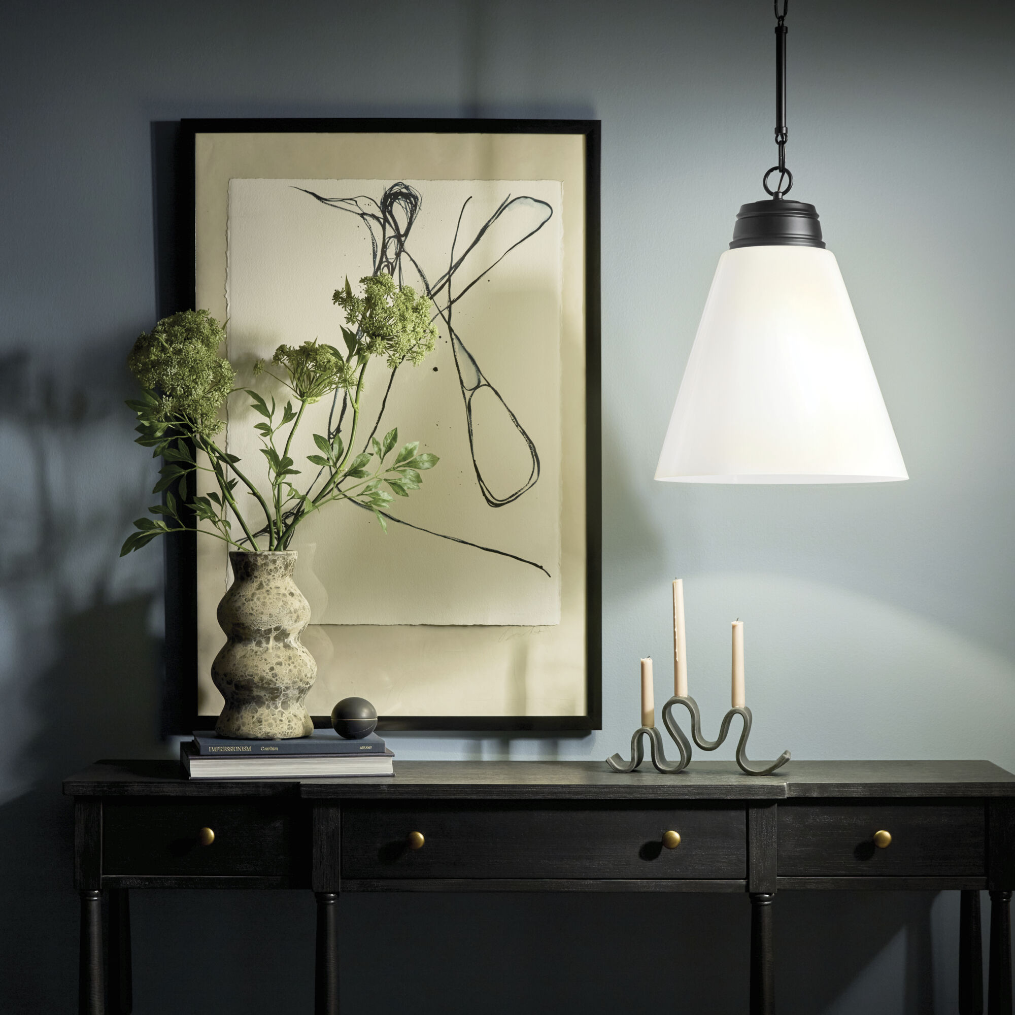 Marsailli 1 Light Black Pendant Ceiling Light in Opal, Large