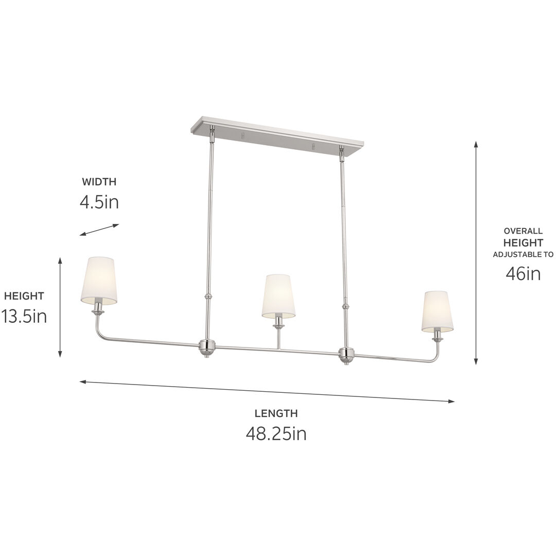 Pallas 3 Light 4.5 inch Polished Nickel Chandelier Linear Ceiling Light