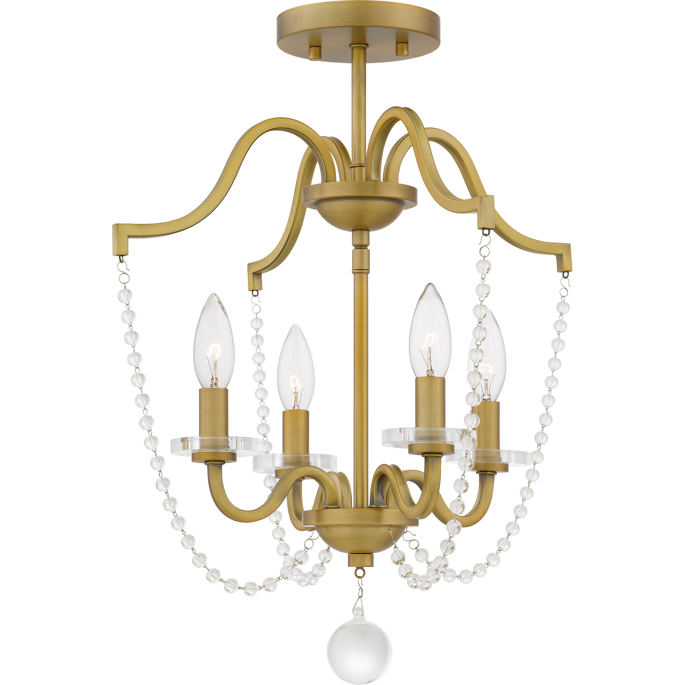 Sunday 4 Light 16 inch Aged Brass Semi-Flush Mount Ceiling Light