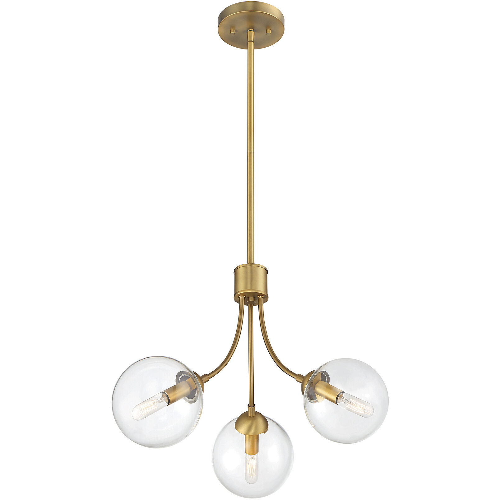 Mid-Century 3 Light 18 inch Natural Brass Chandelier Ceiling Light