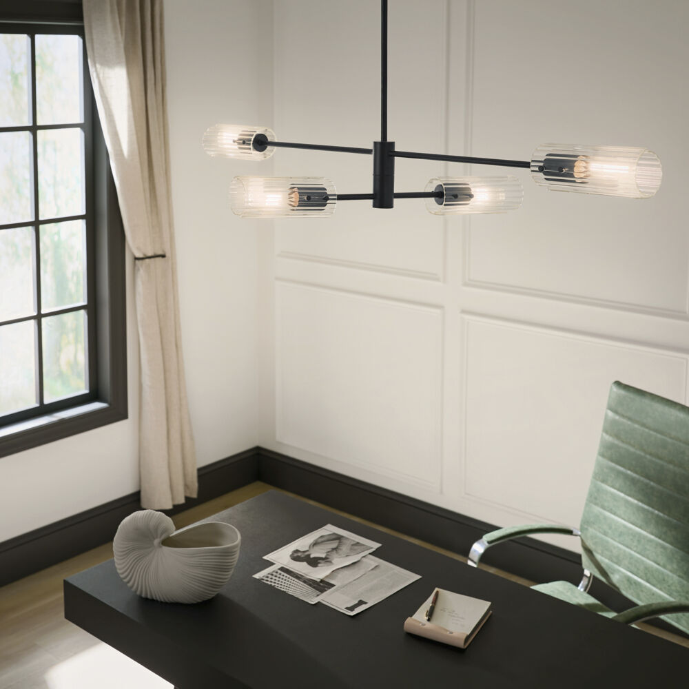 Velestino 4 Light 5.25 inch Black Chandelier Linear Ceiling Light