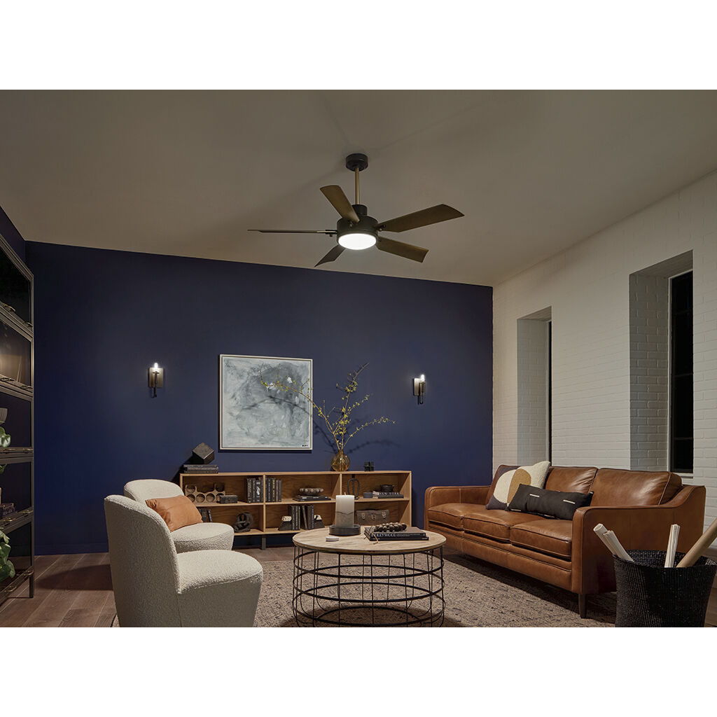 Guardian 54 inch Satin Black with Natural Brass Blades Ceiling Fan