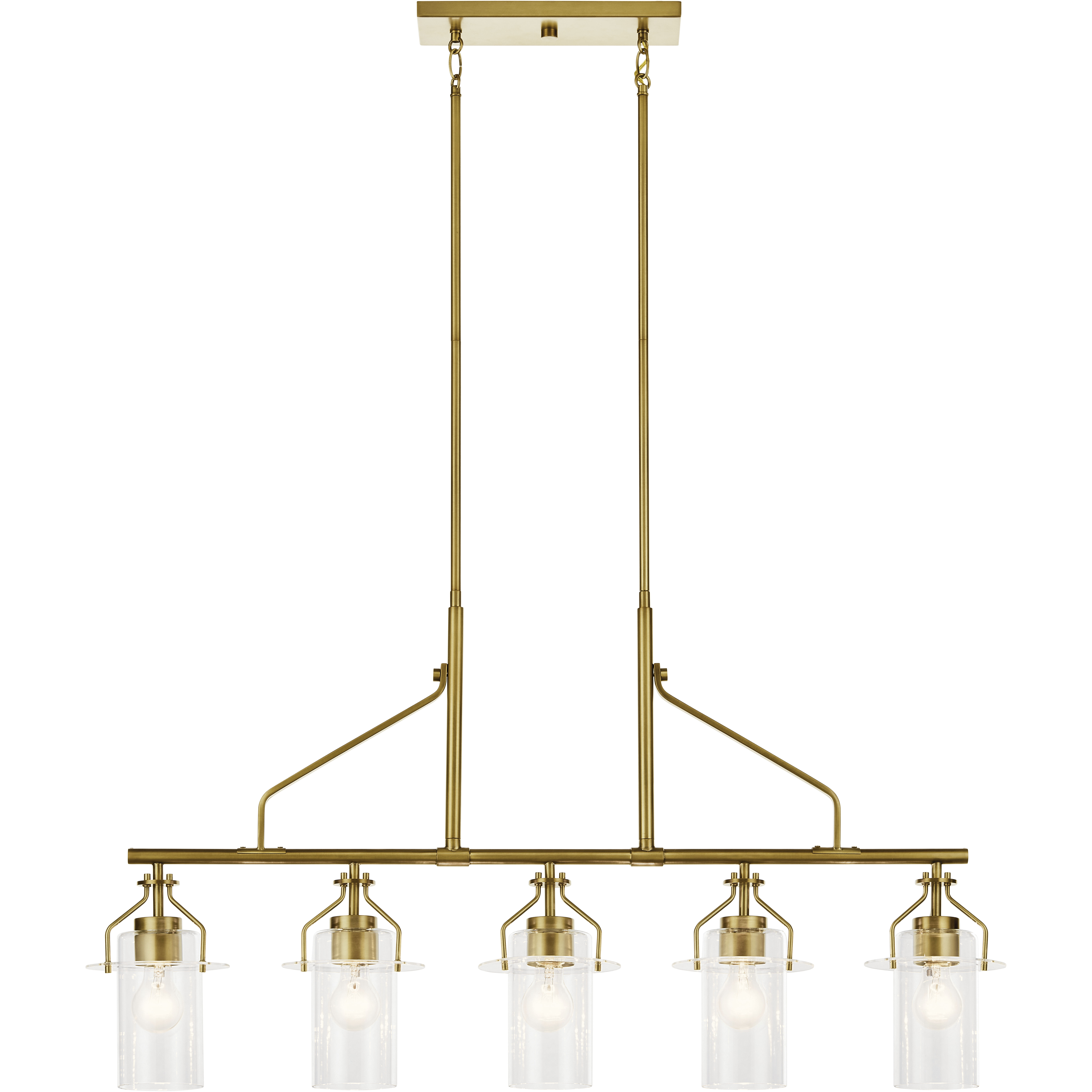 Everett 5 Light 6.5 inch Brushed Brass Chandelier Linear Ceiling Light in Natural Brass
